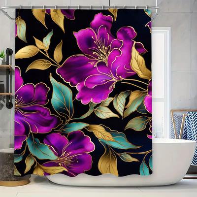 Classic Black Gold Damask Shower Curtain for Bathroom Decor Printed Waterproof Bath Curtains with Grommets Size: 72x84 Inches