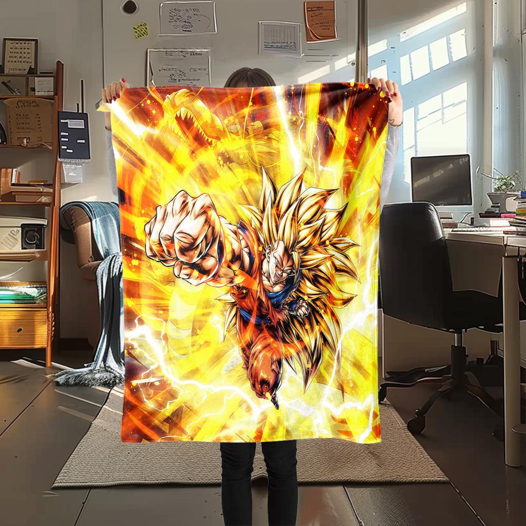 1 Stück Son Goku Druck Flanelldecke, Hohe Qualität für alle Jahreszeiten, Heimdekoration, Wärme und Komfort, Perfekt für Weihnachtsgeschenke