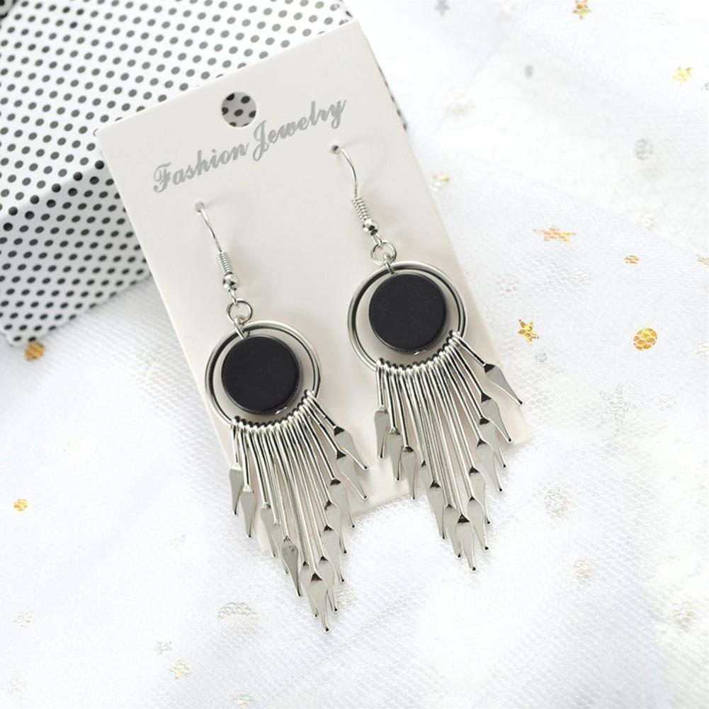Women Tassel Geometric Earrings Long Round Retro Fashion Earrings