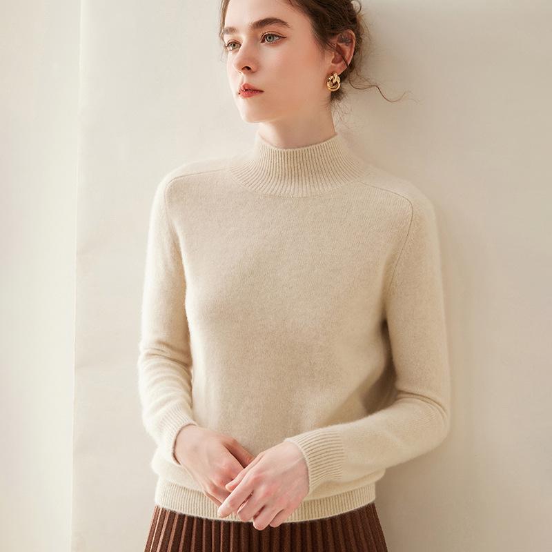 

Женский кашемировый свитер с полувысоким воротником - Осенне-зимний, толстый, однотонный, свободного кроя, с дизайном плеча-погон. Extra Large