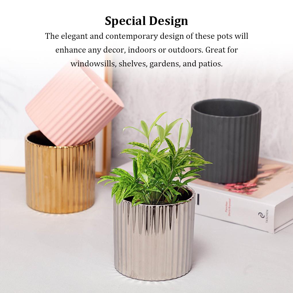 Striped Ceramic Flowerpot Pots Succulent Planter Round Indoor Smooth Surface Bonsai Home Potted Decoration Gifts