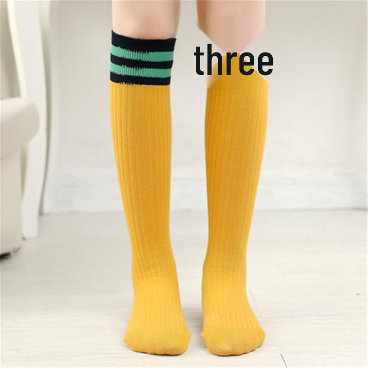 Children's Striped Cotton Sports Mid-Calf Socks, Spring & Autumn, Two-Bar Design, Basketball Style