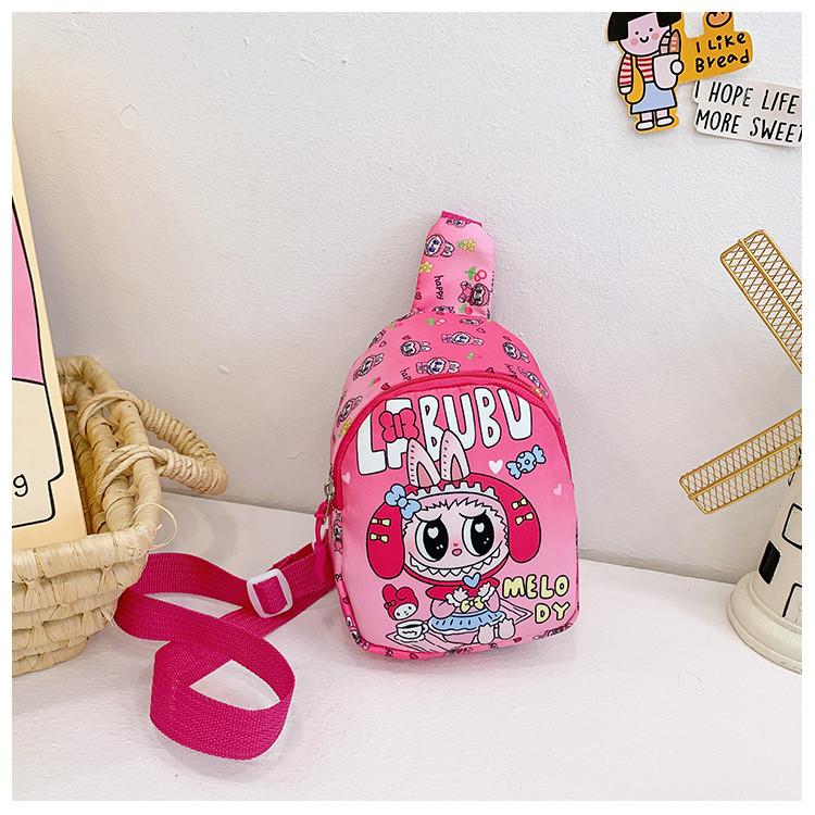 

Childrens Cartoon Labubu Pattern Nylon Chest Bag With Lightweight Design For Kindergarten Daycare Pink Erphones