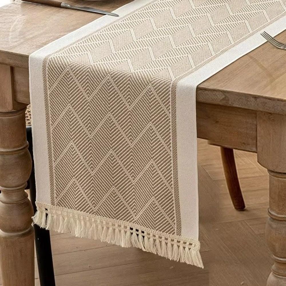 Retro Nordischer Stil Tischläufer Wasserdichte Polyester Tischdecke mit Quaste Waschbarer Tischläufer Festival