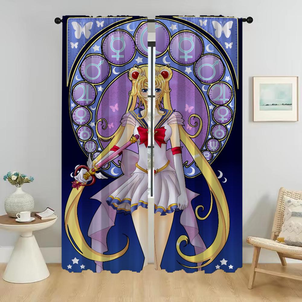 Sailormoons Blackout Curtain for Room 2 Panel Curtains Child Room Partition Shades Home Interior Curtains Halloween Decoration