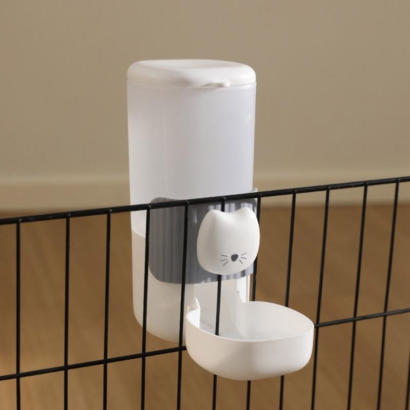 2PCS Cage Mounted Automatic Pet Food Water Dispenser with Cartoon Cats Design Easy Installation For Home Feeding Supply