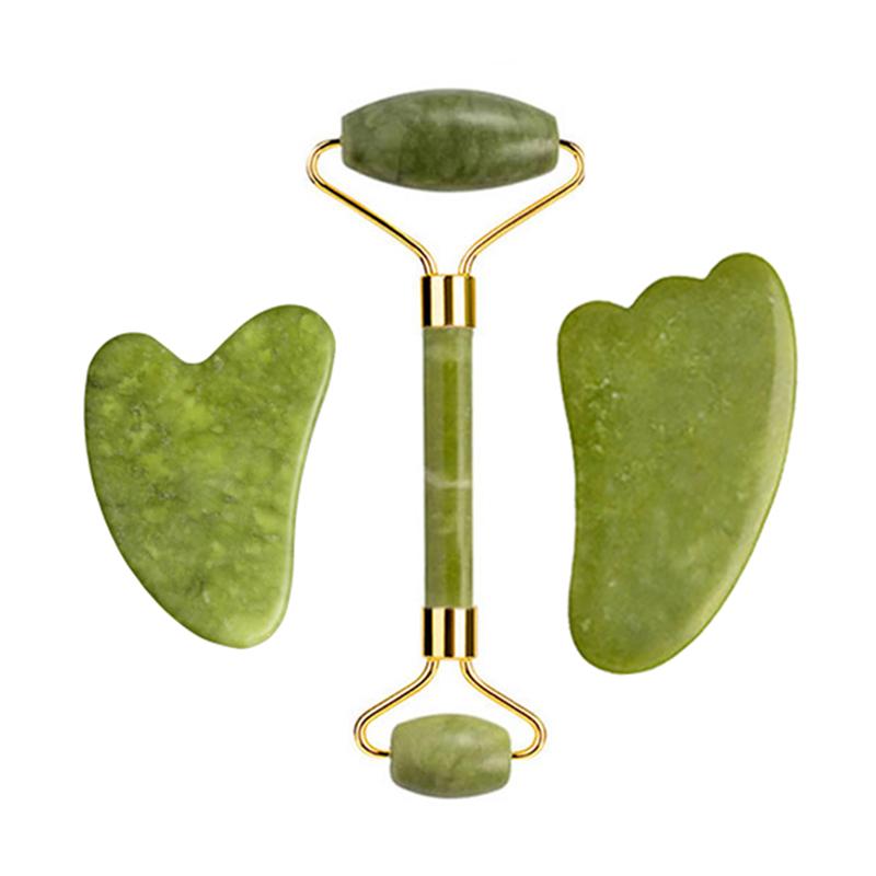 3pcs Natural Xiuyu Jade Roller Gua Sha Set Natural Stone Guasha Board Body Massage Facial Scraping Skin Care Tools