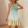 Women's V-Neck Waisted Floral Print Sleeveless Hem Spliced Dresses