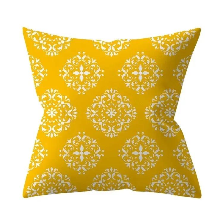Ellow Mandala Floral Peach Skin Pillow Cover 2D Flat Printed Decorative Cushion Case For Sofa Living Room Home Decor 45X45Cm
