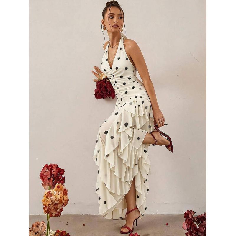 Europe, America 2026 summer new temperament ruffle edge polka dot elegant beach vacation dress