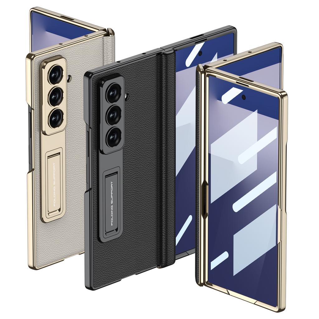 Custodia a Cerniera in Pelle Magnetica Per Samsung Galaxy Z Fold 7 6 Lusso Placcatura Supporto Copertura Vetro Schermo Anteriore Per Custodia Galaxy Z Fold7