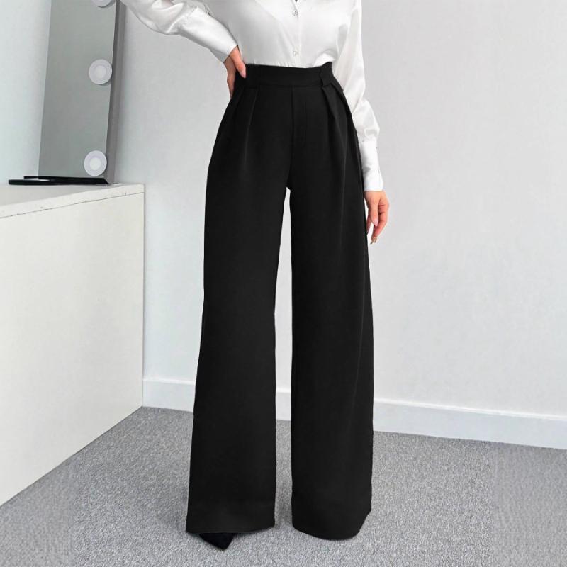 Women's High Waisted Wide Leg Pants Floor-length Suit Pants Loose Solid Color Commuting Elegant Pants