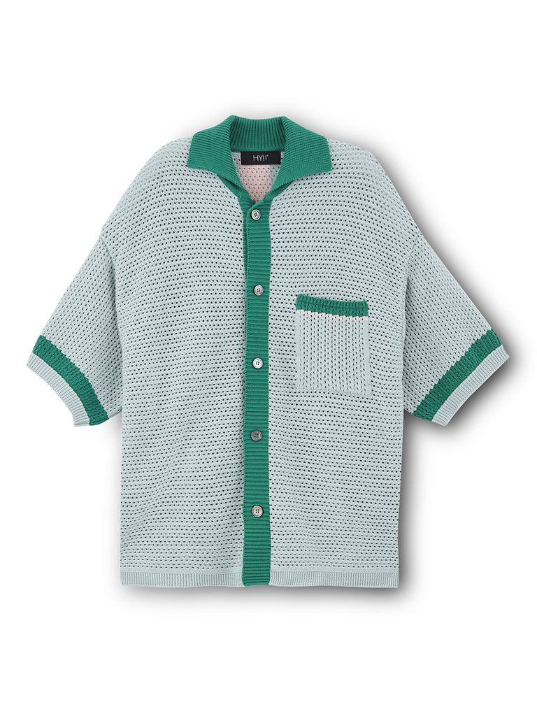 Hyii Unisex Crochet Short Sleeve Knit Cardigan [Green]