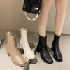 High Heel Thick Heel Short Boots Women's Autumn and Winter New Velvet Thin Boots Square Head Sexy Zipper Short Boots