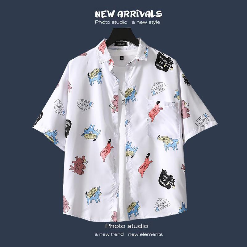 Plażowa koszula w kwiaty z krótkim rękawem modna koszulka męska letnia cienka sekcja luźne Ins Trend Retro hawaje casualowa kurtka koszula