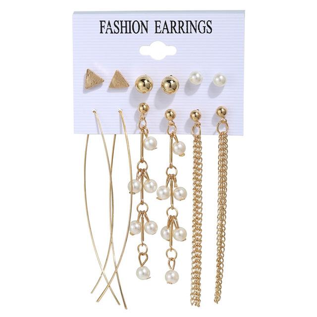 IF ME Retro Butterfly Tassel Pearl Earrings Set Elegant Gold Earring Women Fashion Jewelry Accessories