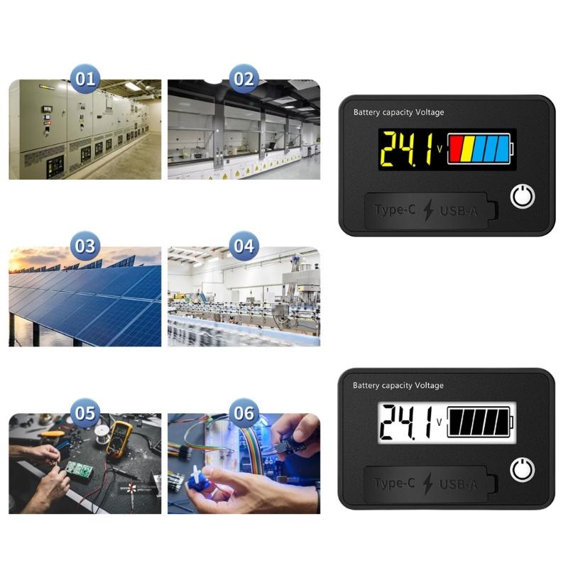 DC8-30V Electricity Meter Digital LCD Display Car Battery Charge Levels Indicator Leads Acid Lithium Voltmeter