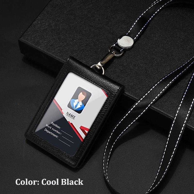 Genuine Leather ID Holder Keychain Wallet Neck Lanyards with Swivel Hook for Card Business Card Badge Card Bus Card Access Card ID Card