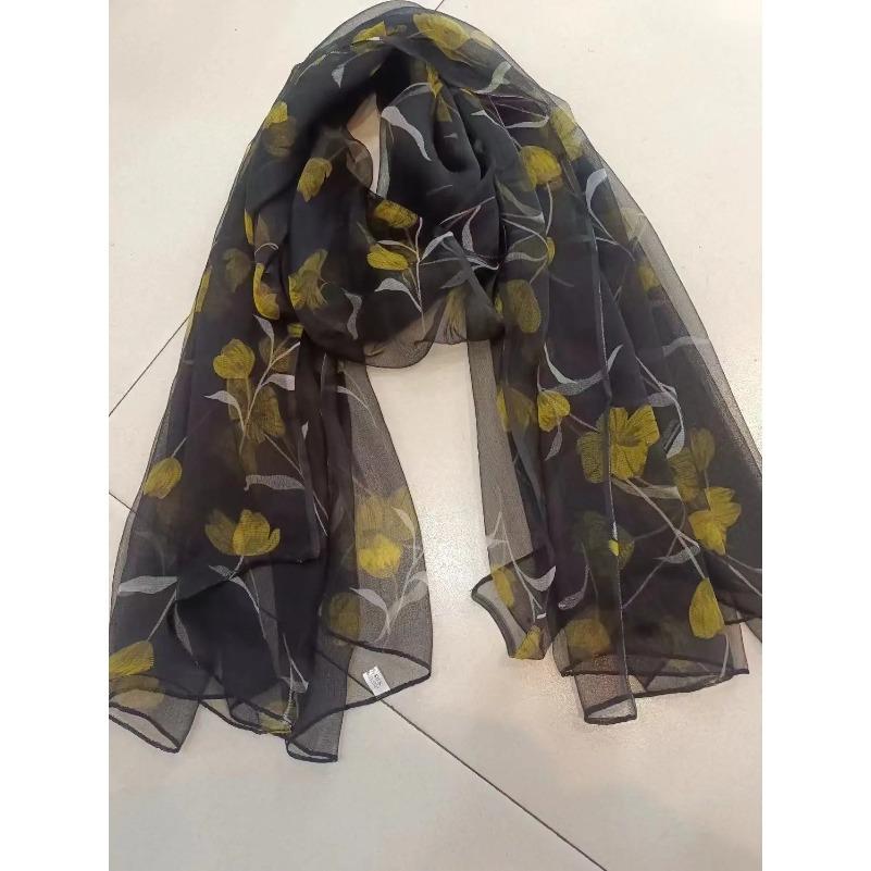 [BYSIFA] Ladies Silk Scarf Shawl New Long Scarves Fashion Brand Scarves Elegant Purple Blue Neck Scarf Beach Shawl Cover-ups