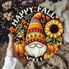 Retro Iron Sign Sunflower Pumpkin Gnome 7.8 Inch Round Wall Art Home Decor Front Door Porch Living Room Bedroom Decoration Gift for Men Women