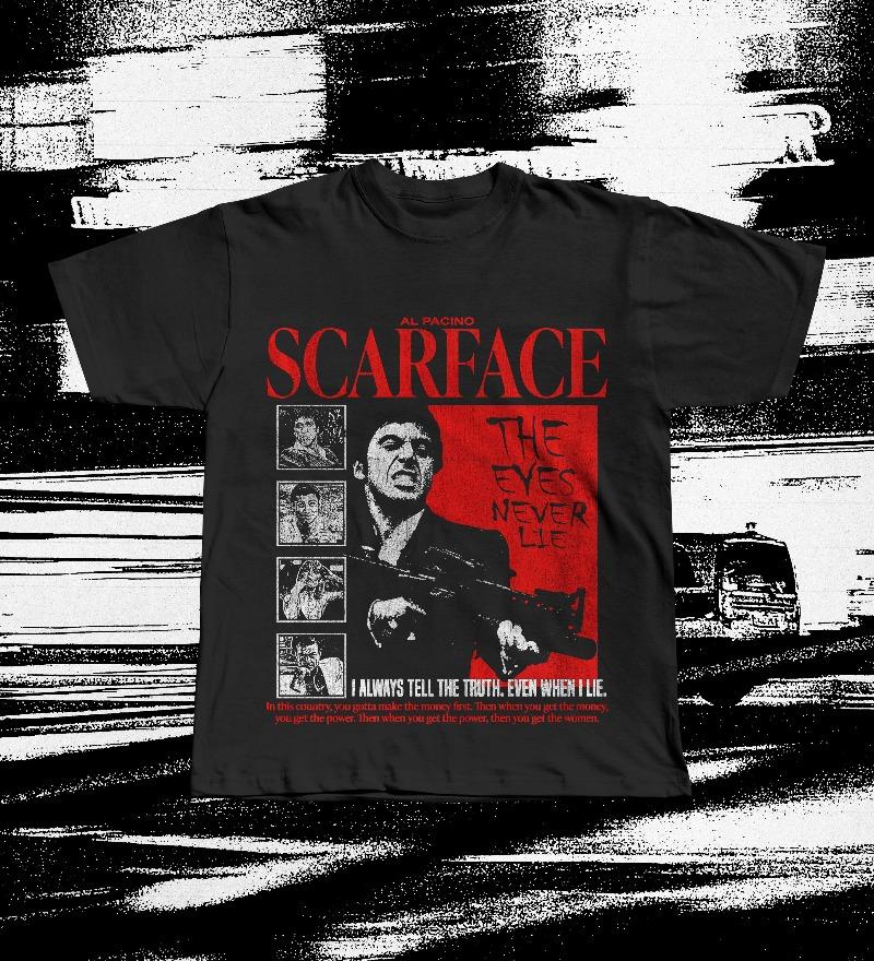 Scarface 1983 TShirt Tony Montana Vintage Tee Gangster Movie Gift Summer Unisexs and Womens Loose and Breathable Tshirt Top S