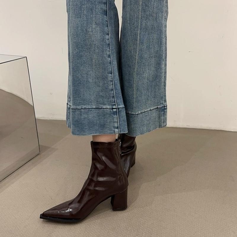 Fashion Street Style Pointed Toe Elastic Slim Women Ankle Boots Design Thick Heel Short Booties Autumn Winter Ladies Shoes