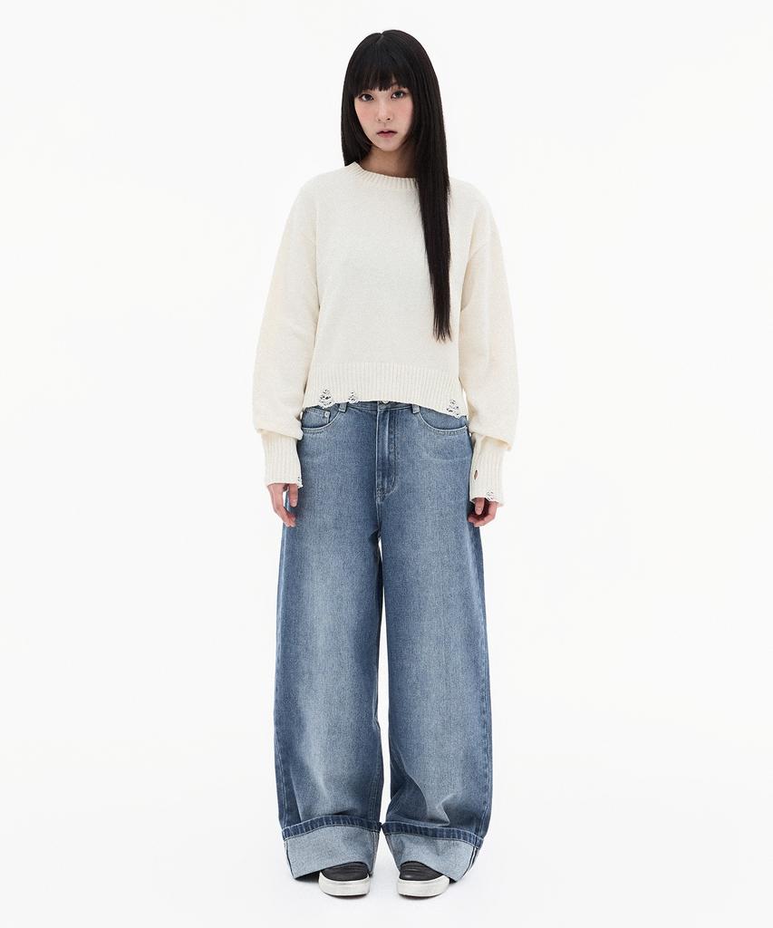 FILLUMINATE (W) Damaged Velvet Crop Knit - Ivory