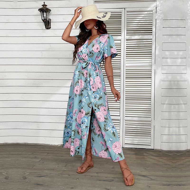 2025 Summer New Sweet Wind Vacation Print Summer Dress