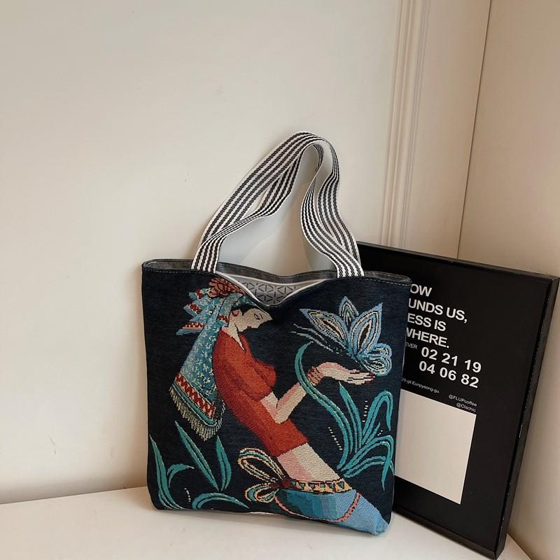 Canvas-Tasche mit Stickerei für den täglichen Gebrauch und den Weg zur Arbeit