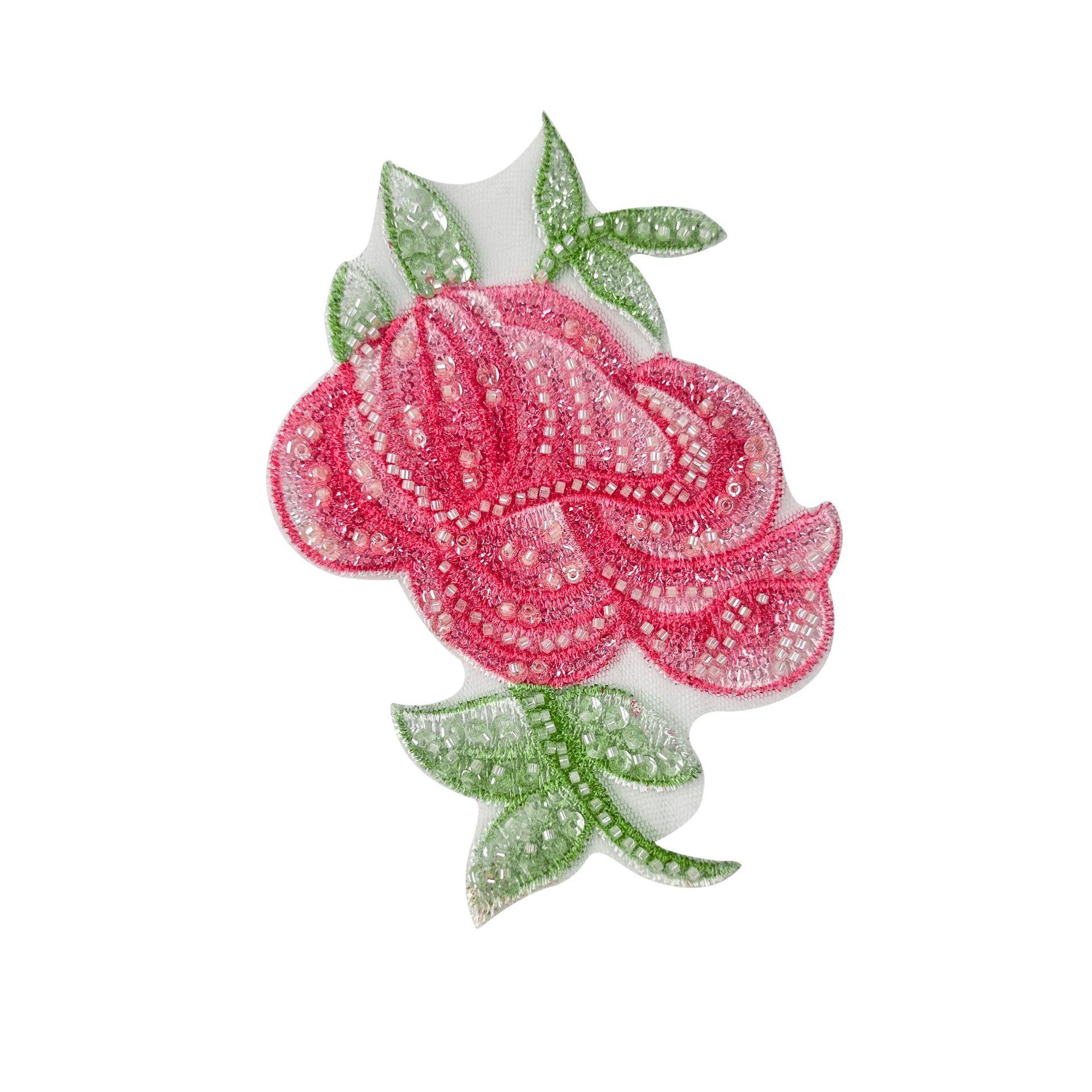 

Многоцветный ручной работы из бисера и пайеток трехмерный патч в виде розы, одежда, топ, футболка, декоративная тканевая наклейка, аксессуары HYQ1008 pink