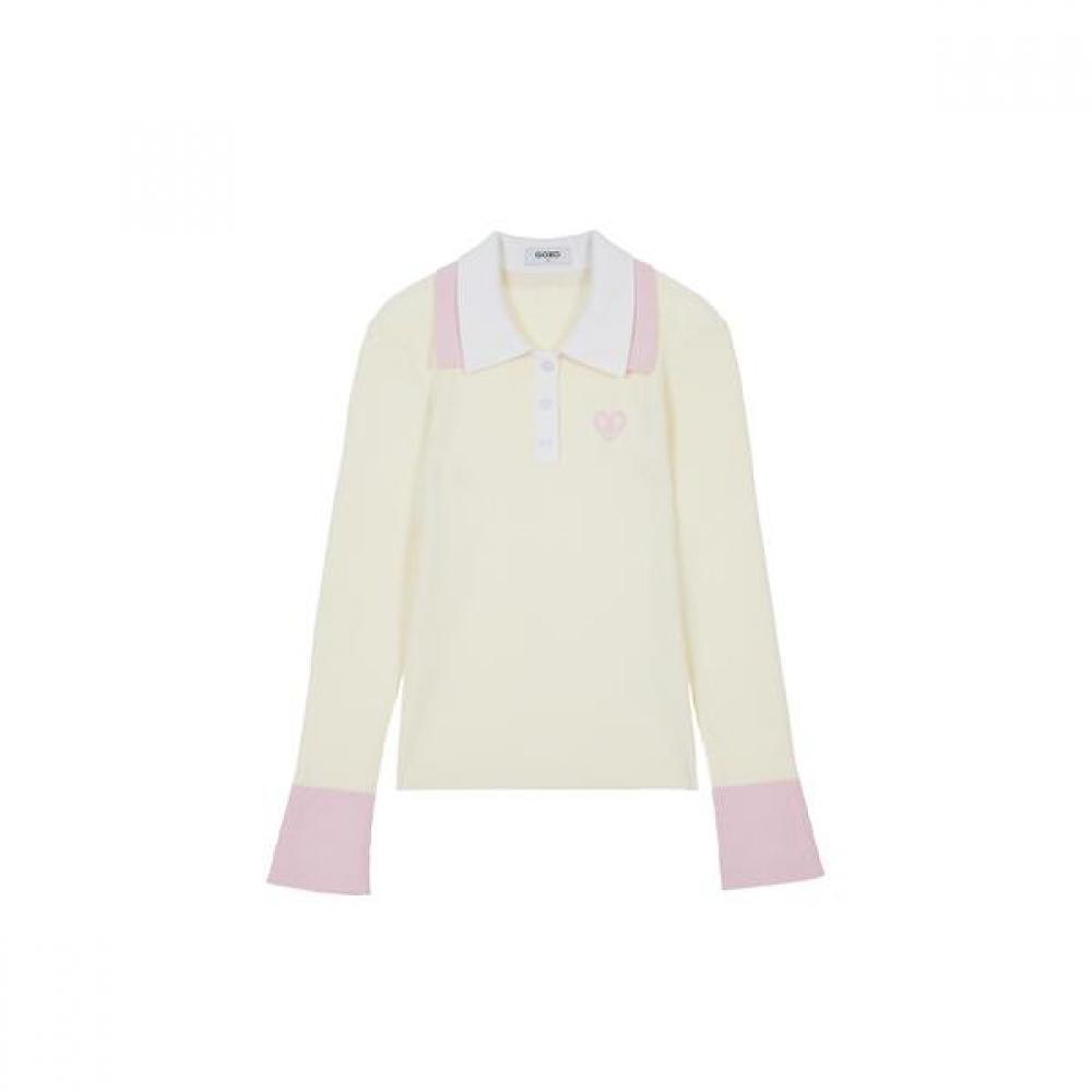 Goxo Smile Heart Double Collar Knit S