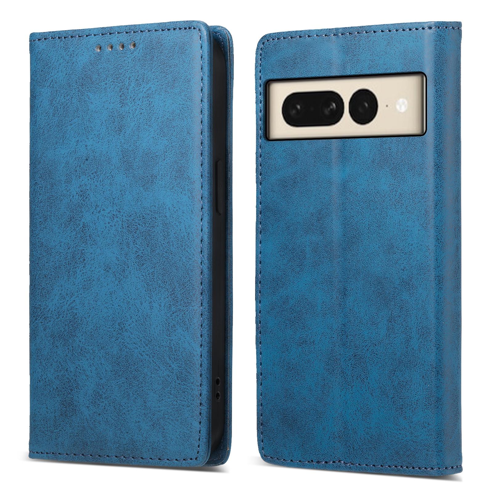 

DF-05 For Google Pixel 8 Pro Business Solid Color Leather Phone Case RFID Blocking Wallet Stand Cover Blue
