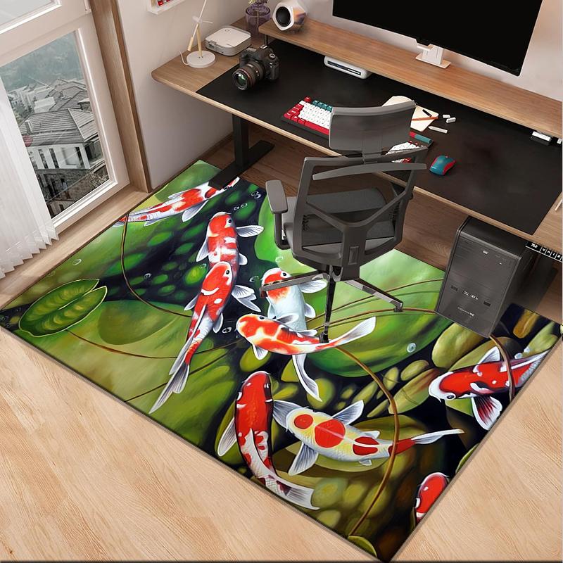 Koi Fish Artwork Office Rug Chair Mat, Entryway Carpet, Suitable for Front Door, Bedroom, Living Room, Desk, Holiday Gift