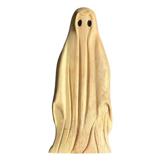 Halloween Ghost Sculpture Creepy Wood Carving Ghost Statue Figurine Table Sign Home Office Desktop Decoration Ornament