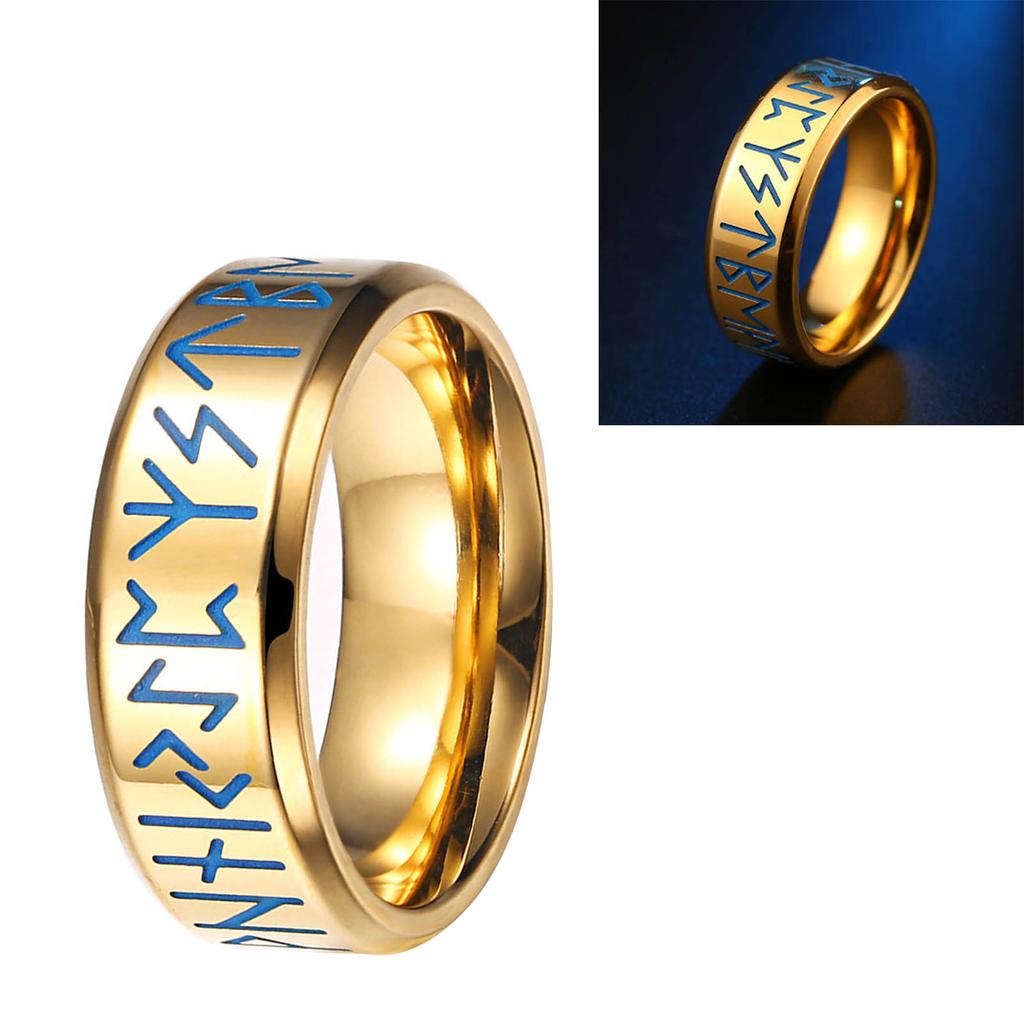 Men Titanium Steel Ring Engrave Gold Luminous Fashionable Glossy 18.2mm Inner Diameter Ring