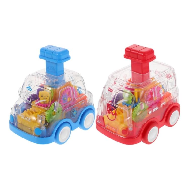 2PCS Friction Toy Pull Back Vehicle Transparent Body Working Gear Press and Go Sliding Car Educational Toy For Toddler