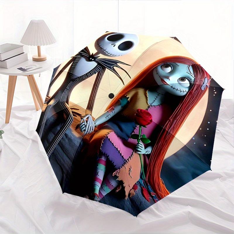 1 Ombrello Portatile Colorato con 8 stecche, a Tema Jack Skellington e Sally, Apribile Automaticamente, per Uomo e Donna, un Compagno Compatto per il Pendolarismo Adatto per Da