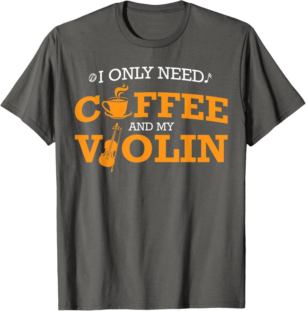 Violin Coffee Lover Funny Musician Gift Graphic Tee Casual Short Sleeve TShirt