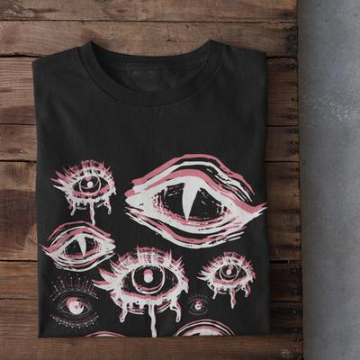 Glitch Eyes Shirt,Alternative Clothing,Horror Aesthetic Clothing,Horror Eyes Shirt,Gothic Shirt, Grunge Pastel Goth Clothing,Pastel Goth Top