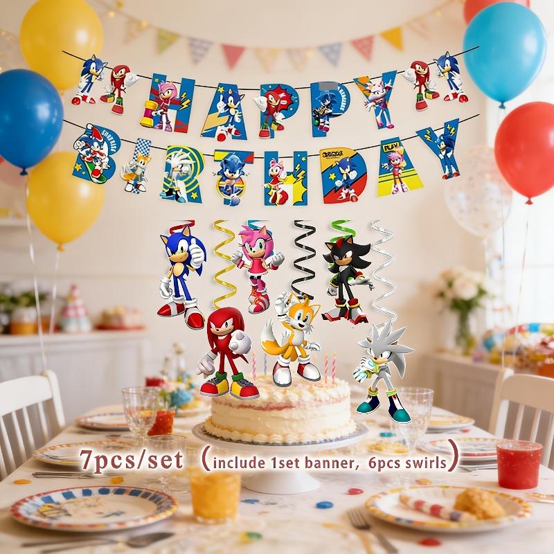 MINISO 7piece Party Decoration Set Including 1piece Letter Banner 6 Piece Spiral Sonic Birthday Party Decorations