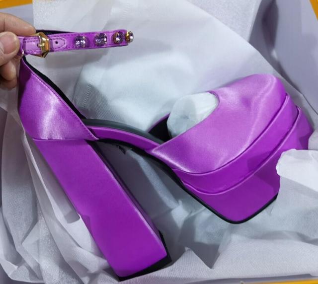 

Большой размер 46 Дизайн Высокое качество Натуральная овчина Натуральный шелк Женские туфли на платформе Новые Сексуальные Розово-красные Туфли на высоком каблуке Женские 43 фиолетовый