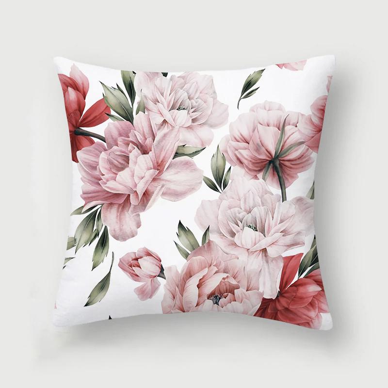 Rose Collection Floral Print Pattern Cushion Cover Home Living Room Sofa Decoration Square Polyester Pillow 45X45Cm