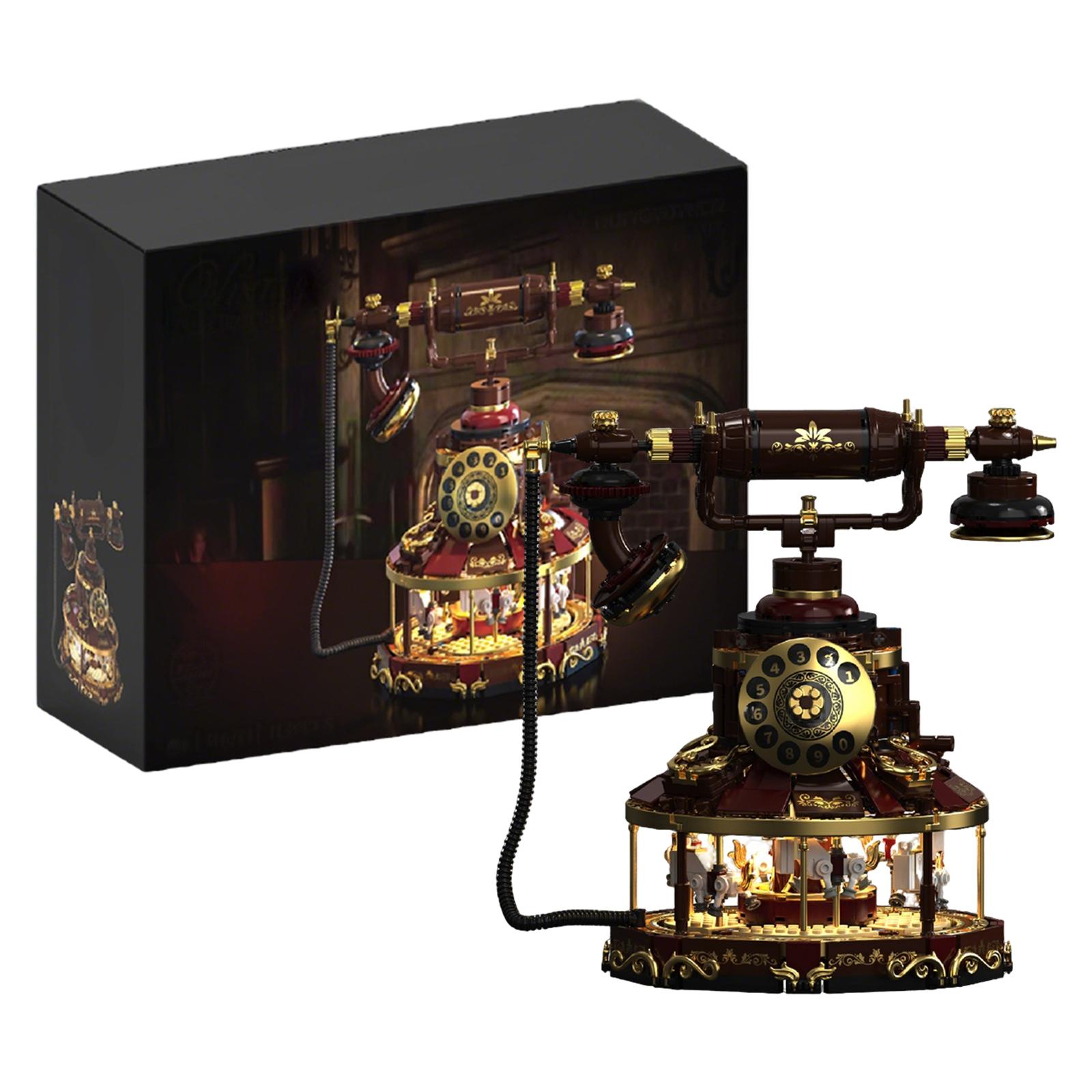 

Retro Mechanical Steam Car, Telephone, Carousel Small Building Block Assembly And Plug-in Model One Size