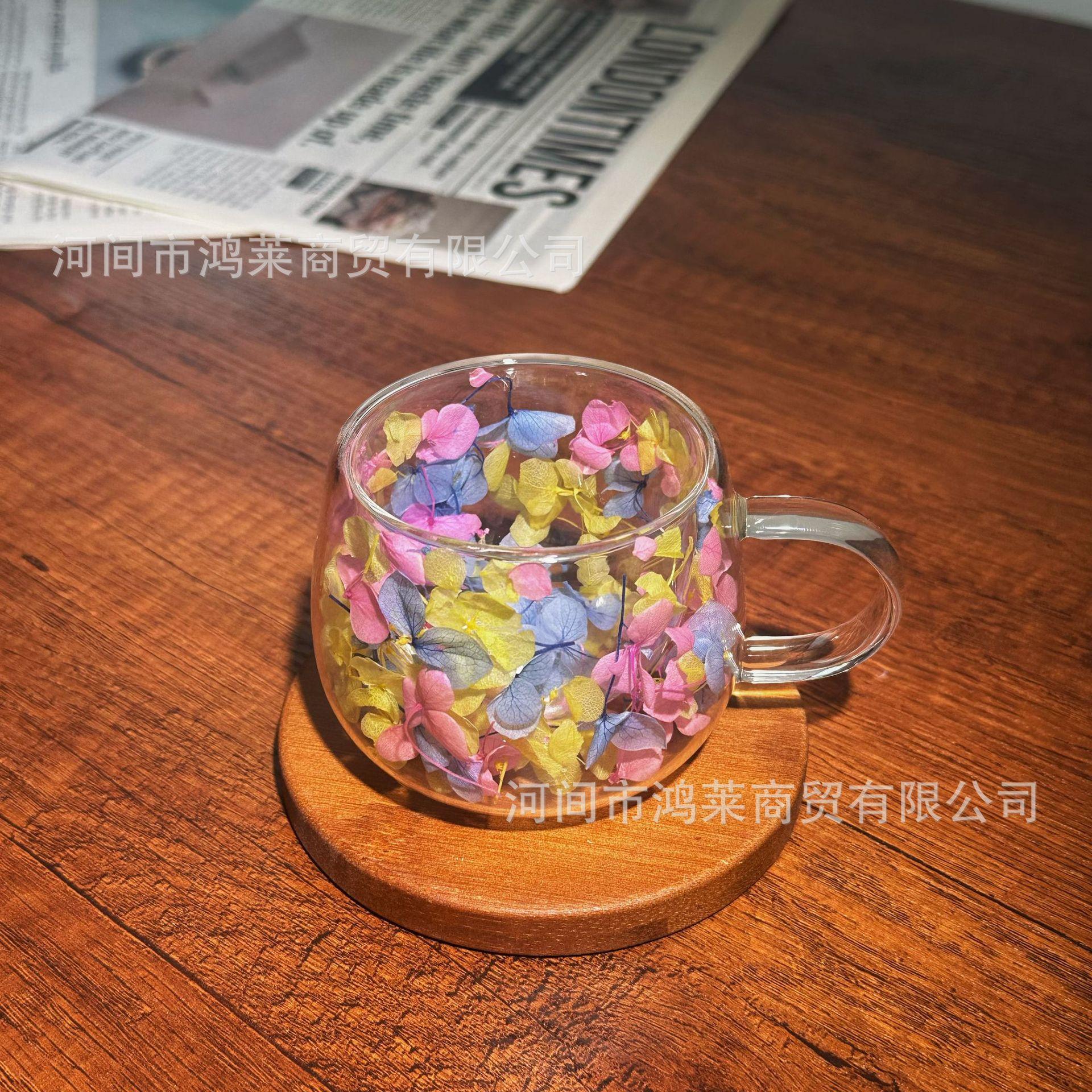 

Real Flower Double-layer Glass Cup High-value Coffee Cup with Handle Anti-scalding Insulation High Borosilicate Glass Cup 250mlPearl cotton чистий