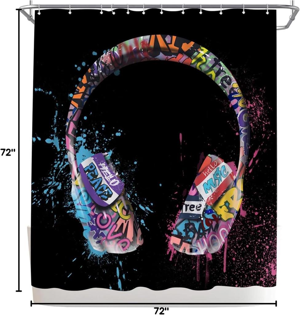 music shower curtain graffiti dj music headphones boy shower curtain 180x 180cm polyester fabric bathroom decoration