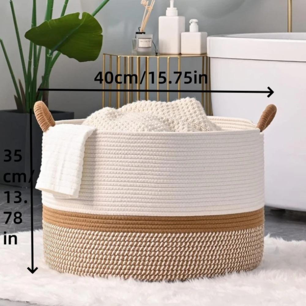 Large Blanket Basket,Woven Baskets for Storage Baby Laundry Hamper, Cotton Rope Blanket Basket for Living Room, Laundry