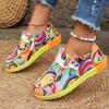 Fashion Women Flats Shoes Autumn New Casual Daily Flat Loafers Ethnic Rainbow Canvas Shoes Ladies Round Toe Multi-Color Print Sneakers