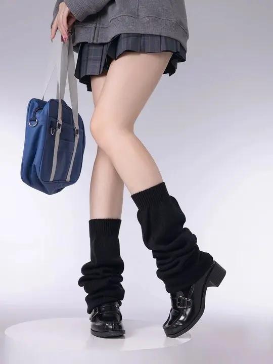 Trumpet Leg Warmers Cute Knitted Long Foot Cover Fashion Jk Lolita Socks Solid White Black Colors Kawaii Autumn Winter Legwarmer