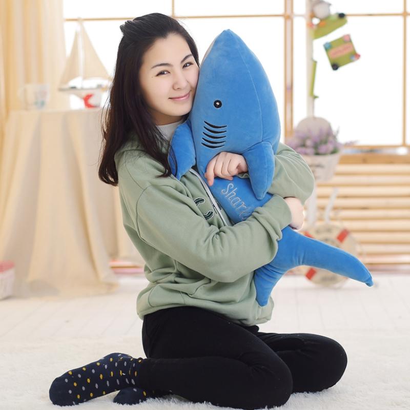 60~100cm Cute Blue Gray Shark Doll Plush Toy Stuffed Soft Sea Animal Fish Pillow Appease Toys for Kids Girl Birthday Gifts Decor
