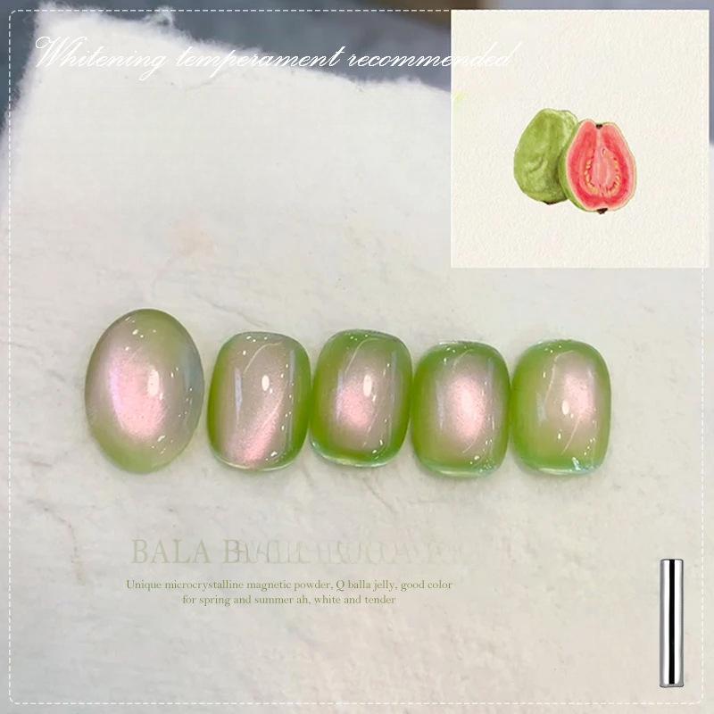 1PC New Guava Cat's Eye Nail Polish Glue Shines Fresh and White Green Glass Beads Cat's Eye Nail Art